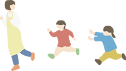 追いかけっこをして遊ぶ園児と保育士のイラスト