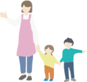 手を繋いでる園児と保育士のイラスト