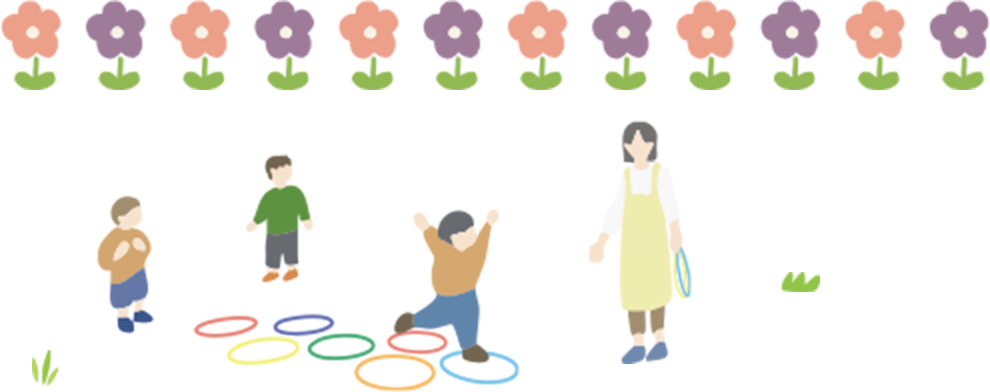 保育士と遊ぶ園児のイラスト